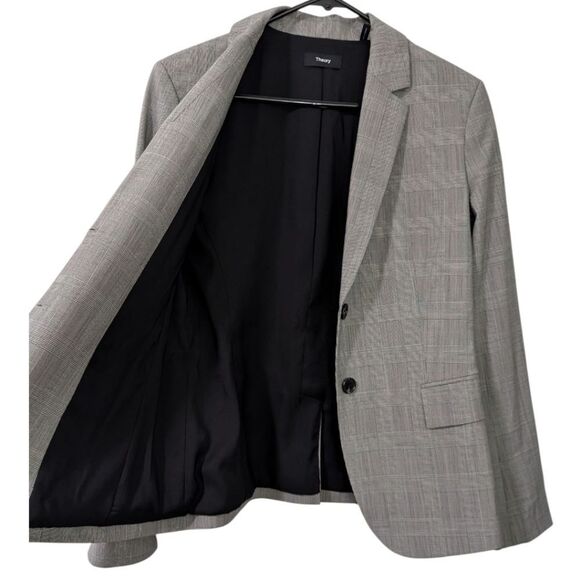 Theory Carissa Women's 8 Slim Tartan Plaid Wool Gray Two Button Blazer - Picture 9 of 15
